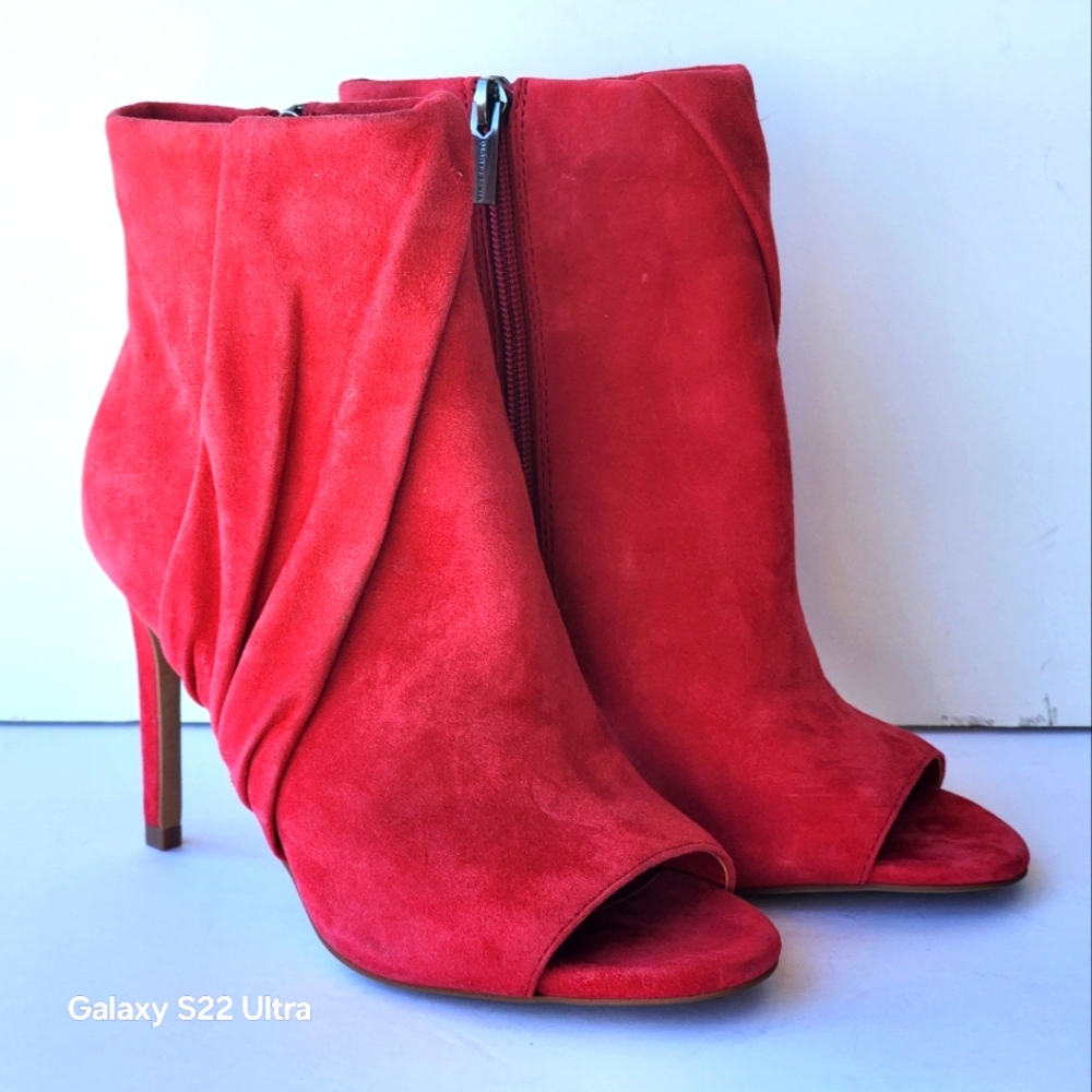 Vince Camuto Women's Open Toe Red Suede High Heel Bootie Size 5.5 - Picture 5 of 9